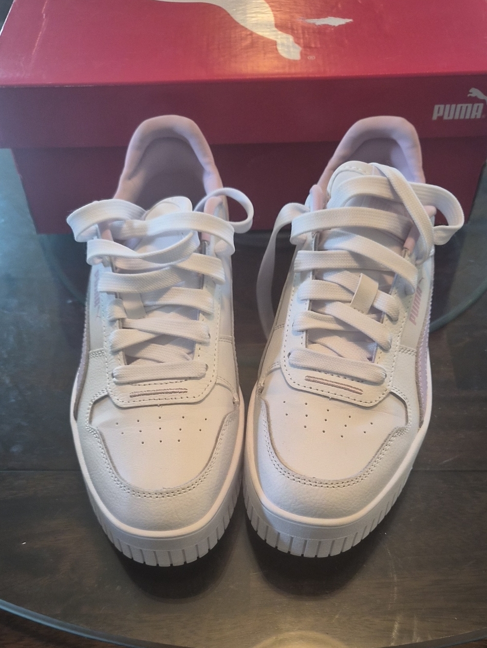 Puma White and Light Pink Low-Top Sneakers